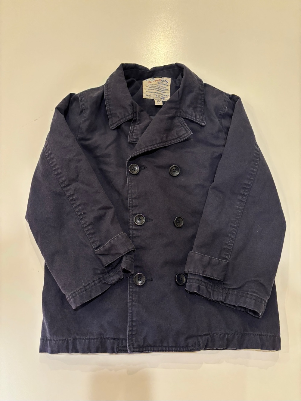 Boys Navy Blue Pea Coat Double Breasted Buttons Collar‎ Preppy Sz 7-8 Nautical